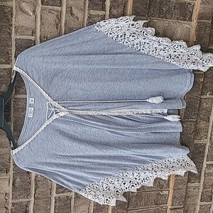 Cato Grey Blouse with Crochet and Tassels Size 22/24